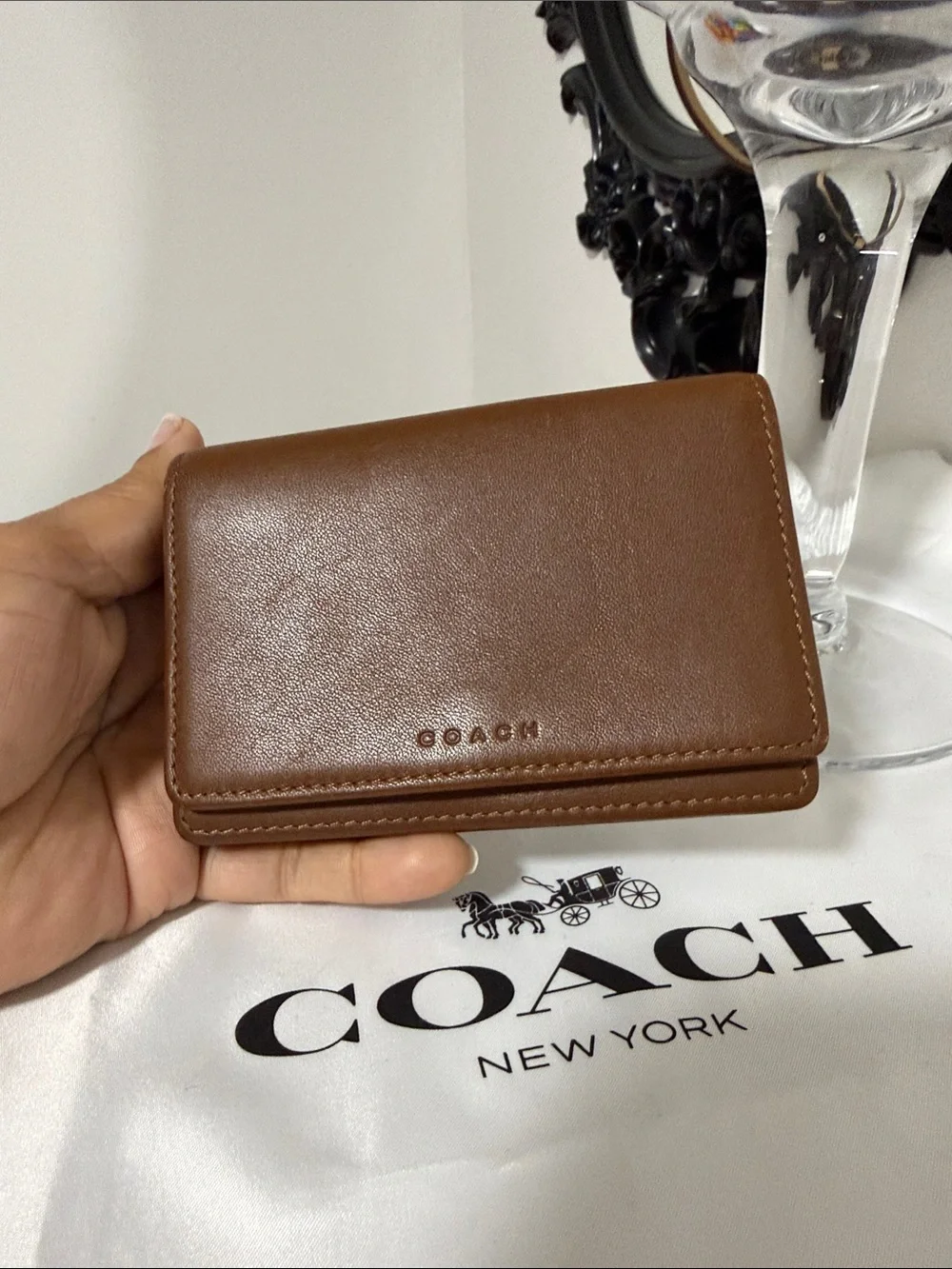 Coach Vintage Small Brown Leather Card Holder with Embossed Logo